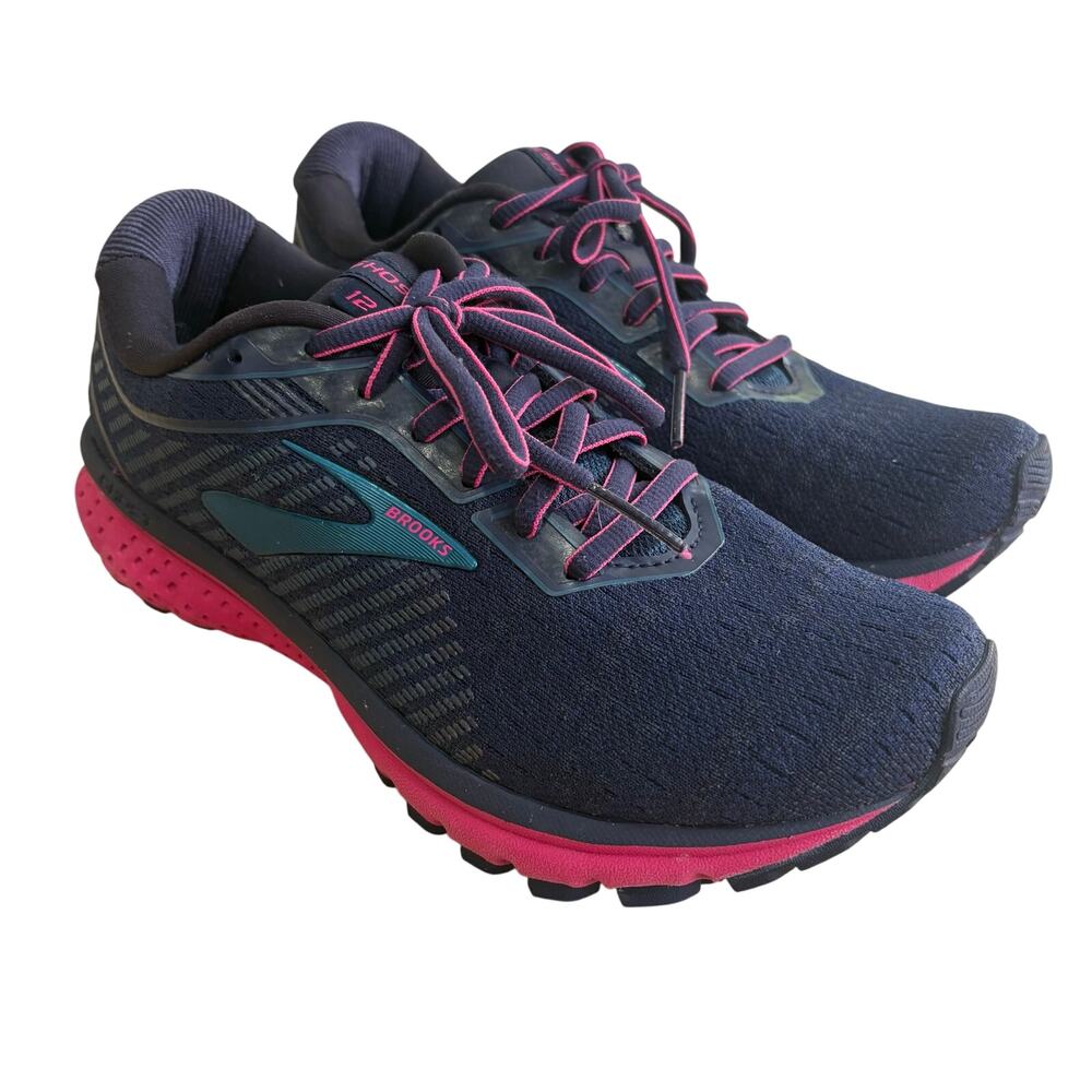 Brooks Ghost 12 Women’s Running Sneakers Shoes Navy Blue Pink Size 8.5 B Medium